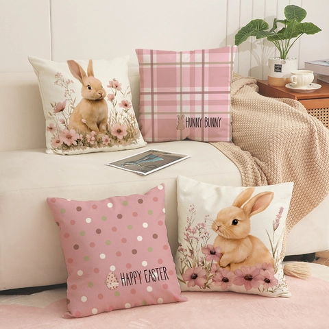 Pasen Kussenhoes Linnenmix Decoratief Konijn Bloem Stippen Ruit Voor Woonkamer Bank Decoratie Thuis