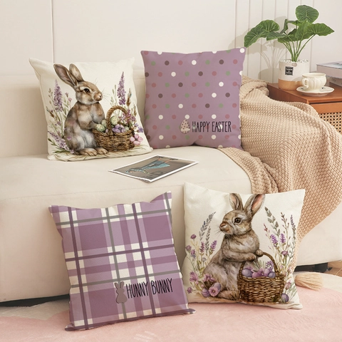 Pasen Kussenhoes Linnenmix Decoratief Konijn Bloem Stippen Ruit Voor Woonkamer Bank Decoratie Thuis
