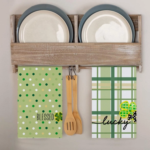 Torchons de Cuisine Saint Patrick Imprimé Trèfle Microfibre de Polyester Doux Décoration de Fête Irlandaise Chanceuse