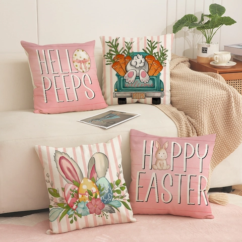 Pasen Kussenslopen Linnen Mix Konijn Eieren Print Decoratieve Kussenhoezen Voor Sofa Bank Home Decor Vakantie Cadeau