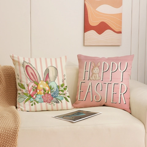 Pasen Kussenslopen Linnen Mix Konijn Eieren Print Decoratieve Kussenhoezen Voor Sofa Bank Home Decor Vakantie Cadeau