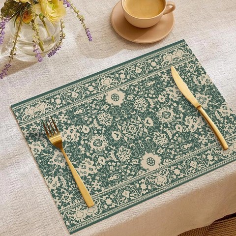 Bohemian Placemats For Dining Table Vintage Persian Floral Geometric Printed Heat Resistant Linen Polyester Table Mats Home Decor