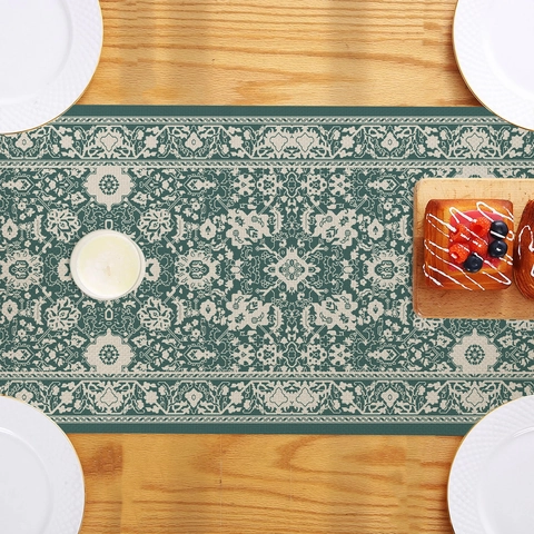 Vintage Persian Bohemian Table Runner Linen Blend Mandala Floral Geometric Print Washable Rectangular Tablecloth For Dining Decor