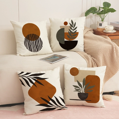 Federa Per Cuscino In Misto Lino Geometrico Astratto Decorativa Boho Nordica Per Divano Arredamento Casa