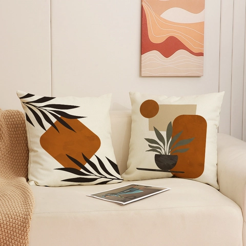Federa Per Cuscino In Misto Lino Geometrico Astratto Decorativa Boho Nordica Per Divano Arredamento Casa