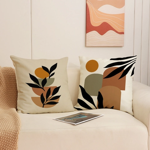 Abstrakt Boho Dekorative Kissenbezüge Leinenmischung Geometrische Pflanzen Druck Quadratische Kissenhüllen Für Sofa Couch