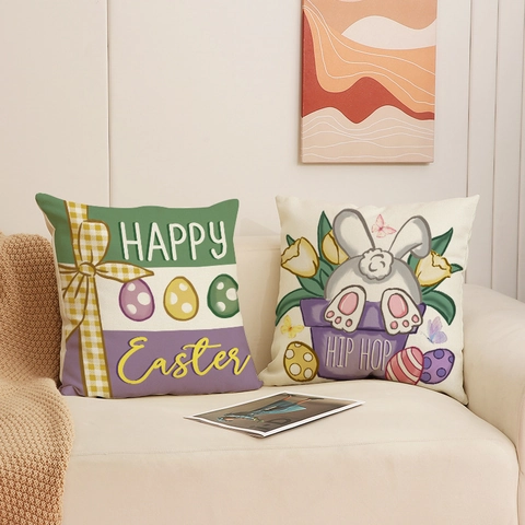 Pasen Kussensloop Konijn Kleurrijke Eieren Print Decoratieve Kussenhoes Linnenmix Vierkant Voor Bank Couch Home Decor