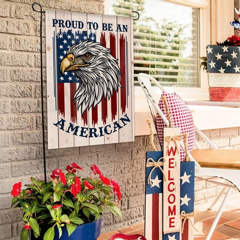 Independence Day Garden Flag Double Sided Patriotic American Flag Bald Eagle Pattern Polyester Burlap Outdoor Yard House Banner Decoration