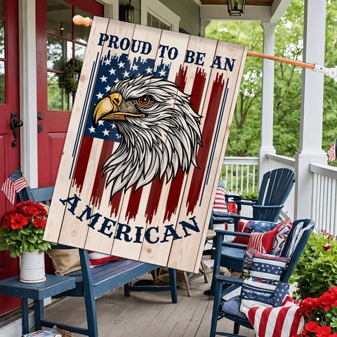 Independence Day Garden Flag Double Sided Patriotic American Flag Bald Eagle Pattern Polyester Burlap Outdoor Yard House Banner Decoration