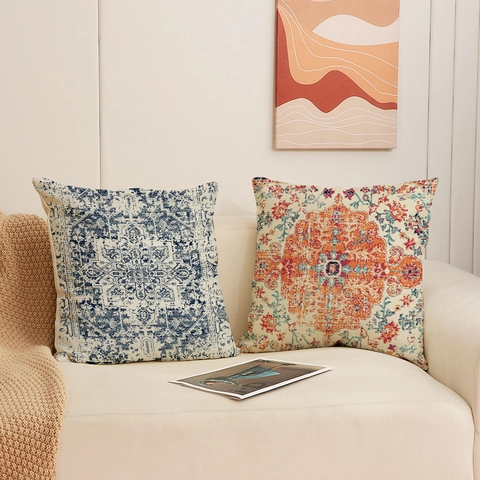 Bohemian Mandala Cushion Cover Polyester Linen Blend Square Ethnic Vintage Home Decor Pillow Case With Invisible Zipper