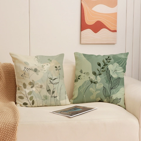 Nordic Botanical Floral Print Cushion Cover Linen Blend Decorative Pillowcase For Sofa Living Room Home Decor Square Cushion Case