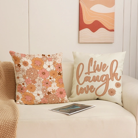 Linen Blend Decorative Throw Pillow Case Modern Minimalist Flower Letter Slogan Print Cushion Cover For Living Room Sofa Home Decor