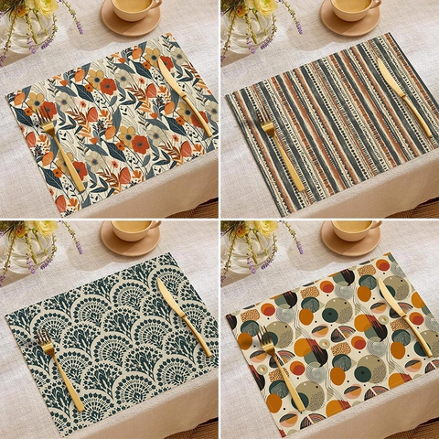 Tovagliette Etniche Bohemien Miscela Lino Poliestere Resistente Al Calore Lavabile Vintage Floreale Geometrico Tavolo Da Pranzo