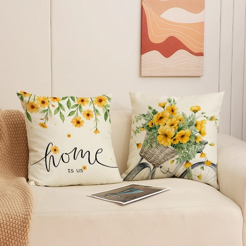 Λινές Διακοσμητικές Μαξιλαροθήκες Με Εκτύπωση Μαργαρίτα Ηλίανθος Αγροτικό Στυλ Κάλυμμα Μαξιλαριού Για Καναπέ Σπίτι