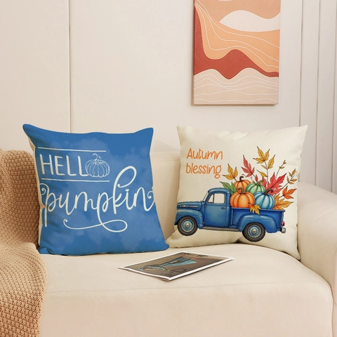 Herbst Kürbis LKW Dekokissenbezüge Leinenmischung Dekorative Kissenhülle Für Sofa Couch Moderner Bauernhaus Wohnkultur