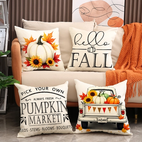 Herfst Oogst Pompoen Kussensloop Boerderij Decoratieve Thanksgiving Kussenhoes Esdoornblad Zonnebloem Print Sofa Kussenhoes