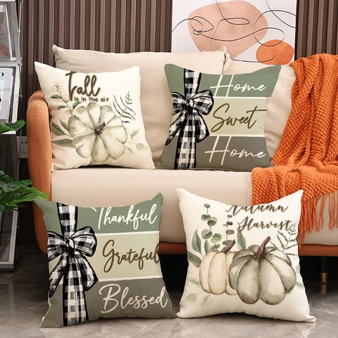 Autumn Pumpkin Linen Throw Pillow Covers Decorative Harvest Cushion Case For Sofa Living Room Thanksgiving Home Decor