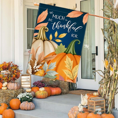 Bandiera da Giardino Autunno Giorno Ringraziamento Doppia Faccia Poliestere Zucca Foglia d'Acero Decorazione da Giardino All'aperto