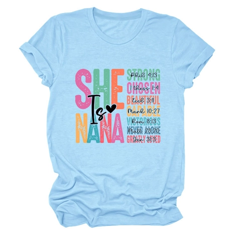T-Shirt Grafica Da Donna She Is Nana Strong Maniche Corte Girocollo Morbida Misto Cotone Fede Religiosa Top Casual