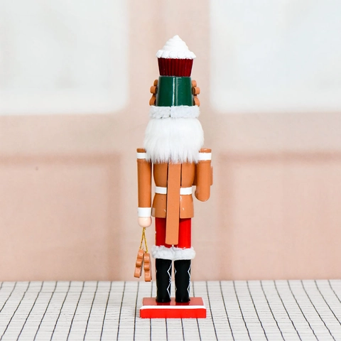 Holz Nussknacker Soldat Figur 35CM Weihnachtsdeko Lebkuchenmann Thema Cupcake Hut Geschenkbox Bemaltes Tischornament