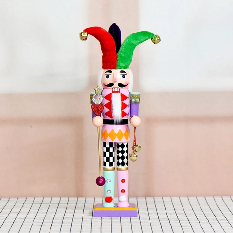 Schiaccianoci In Legno Soldato Cappello Da Clown Colorato Campana Scettro Di Cuore Decorazione Di Natale Casa Ufficio