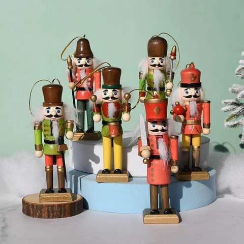 Wooden Nutcracker Soldier Figures Hand Painted Traditional Festive Characters Christmas Tree Hanging Decoration Home Decor Ornament