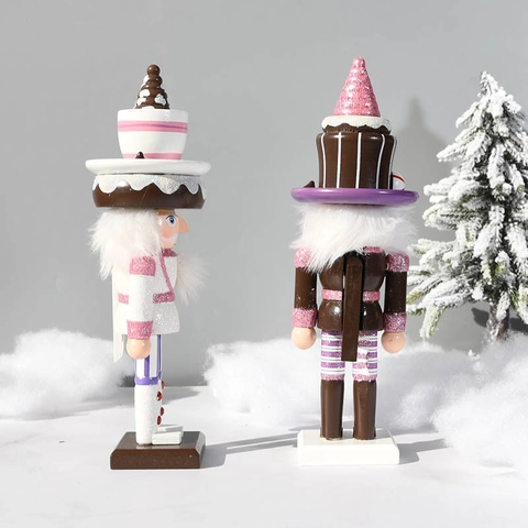 Casse-Noisette en Bois Thème Dessert Cupcake Tasse à Café Chapeau Peint Soldat Figurine Pour Noël Maison Table Décoration Cadeau