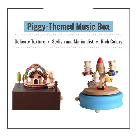 Handcrafted Wooden Music Box Beech Wood Rotating Mechanical Clockwork Decor Carousel Ferris Wheel Landmark Gift