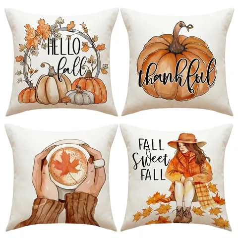 Herbst Erntedankfest Kürbis Kissenbezüge Leinen Dekorative Kissenhülle Für Sofa Home Decor Hello Fall Thankful