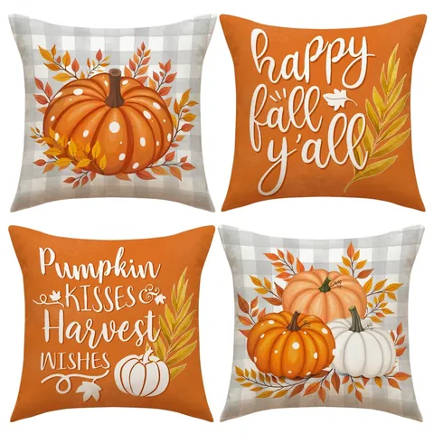 Herbst Herbst Kissenbezüge Leinenmischung Kürbisblatt Druck Ernte Thanksgiving Halloween Dekorative Quadratische Kissenhülle