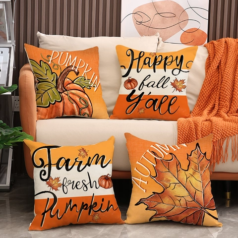 Herfst Pompoen Esdoornblad Kussenslopen Linnen Boerderij Thanksgiving Decoraties Voor Sofa Couch Home Kussenhoes
