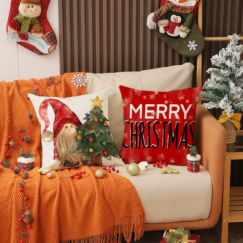 Federa Per Cuscino Natalizio Simil Lino Gnomo Buon Natale Stampa Fodera Per Cuscino Decorativa Per Divano Soggiorno Decor
