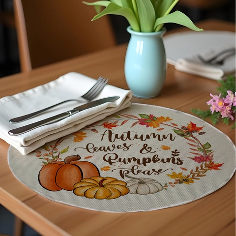 Set De Table Rond Automne Mélange De Lin Résistant À La Chaleur Lavable Tapis Table Citrouille Tournesol Décoration