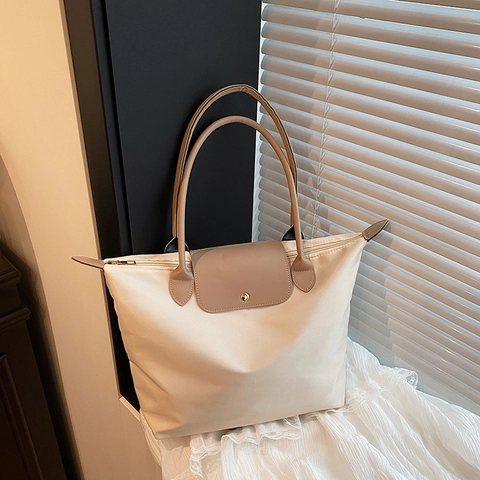 Borsa Tote In Nylon Grande Capacità Donna Borsa A Spalla Retrò Borsa A Mano Leggera Con Patta In Pelle E Bottone