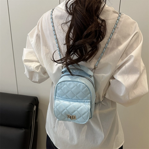Damen Mode Mini Rautenmuster Rucksack PU Leder Kettenriemen Street Trend Casual Kleiner Rucksack Reisen Täglich Schultertasche