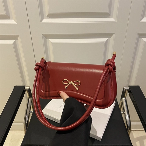 Women Bow Metal Decor Crossbody Bag PU Leather Small Square Shoulder Bag Fashion Solid Color Handbag For Daily Dating