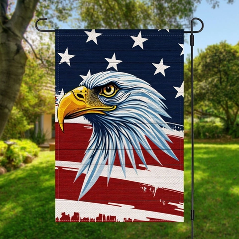 Unabhängigkeitstag Leinen Gartenflagge Patriotische US Flagge Zwerg Adler Sonnenblumen Design Outdoor Garten Home Deko Banner