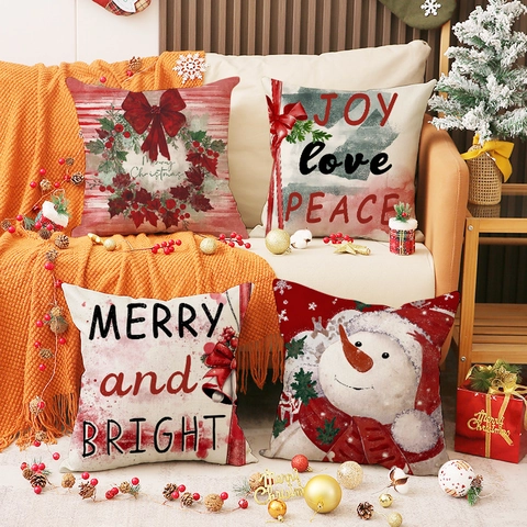 Weihnachten Leinen Kissenbezüge Dekorativer Kissenbezug Für Sofa Wohnzimmer Schneemann Kranz Bedruckt Feiertag Haus Deko Festliches Geschenk