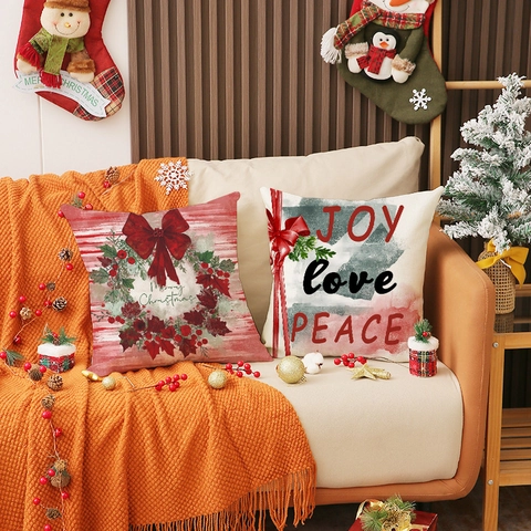 Weihnachten Leinen Kissenbezüge Dekorativer Kissenbezug Für Sofa Wohnzimmer Schneemann Kranz Bedruckt Feiertag Haus Deko Festliches Geschenk
