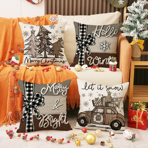 Federe Per Cuscini Di Natale In Lino Copricuscini Decorativi Per Divano Decorazioni Invernali Buon Natale Cerniera Invisibile