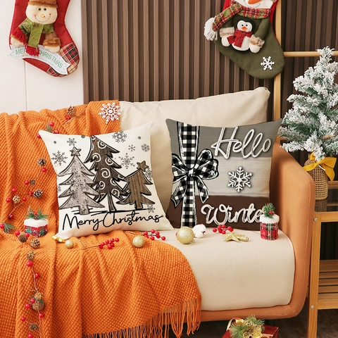 Federe Per Cuscini Di Natale In Lino Copricuscini Decorativi Per Divano Decorazioni Invernali Buon Natale Cerniera Invisibile