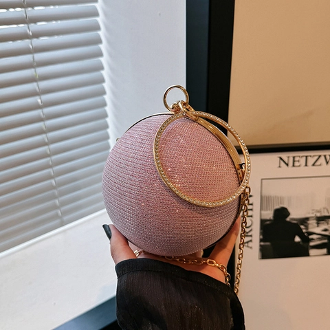 Luxury Spherical Evening Bag With Rhinestone Circular Handle Glitter Sequin Shoulder Crossbody Bag For Wedding Party Banquet