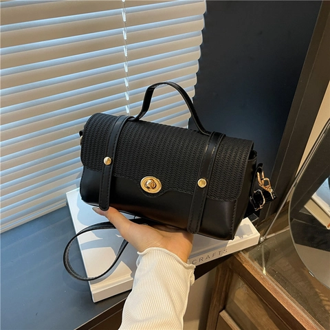 Borsa A Tracolla Donna Pelle PU Patta Intrecciata Borsa A Mano Con Manico E Tracolla Regolabile Borsa Satchel Retro Chic