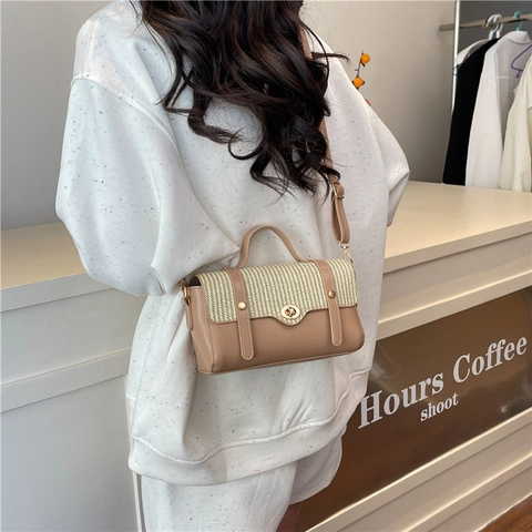Borsa A Tracolla Donna Pelle PU Patta Intrecciata Borsa A Mano Con Manico E Tracolla Regolabile Borsa Satchel Retro Chic
