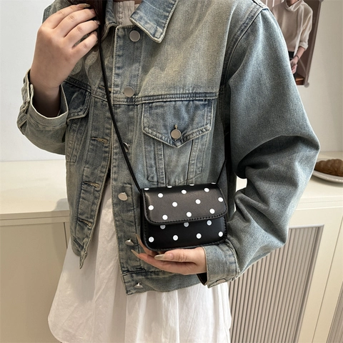 Retro Polka Dot Mini Crossbody Bag For Women PU Leather Small Square Box Shoulder Bag With Magnetic Closure Daily Handbag
