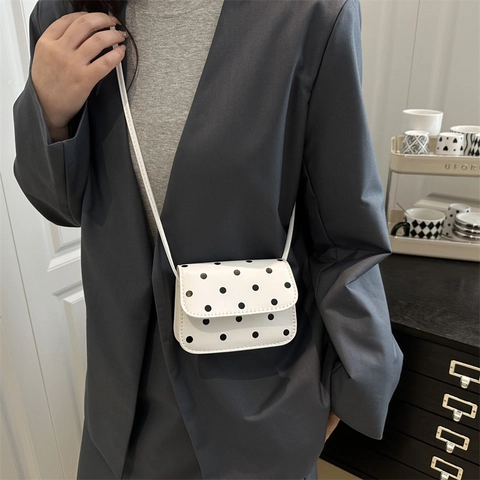 Dames Polka Dot Mini Schoudertas Retro PU-leer Flap Onderarmtas Casual Crossbody Kleine Vierkante Tas Mode 2025