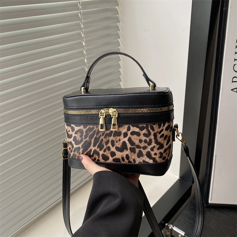 Damen Mode Leopardenmuster Splicing Umhängetasche Urban Minimalistisch Nylon Schultertasche Kosmetikkoffer Box Handtasche Mit Schultergurt