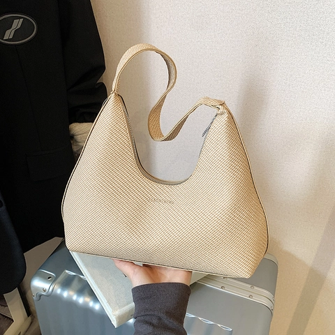 Minimalist Weaving Texture PU Leather Hobo Bag Retro Underarm Shoulder Bag For Women Casual Commuting