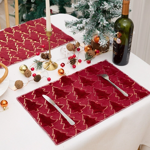 Tovagliette Motivo Albero Di Natale Velluto PV Ricamo Paillettes Cena Festa Resistente Al Calore Peluche
