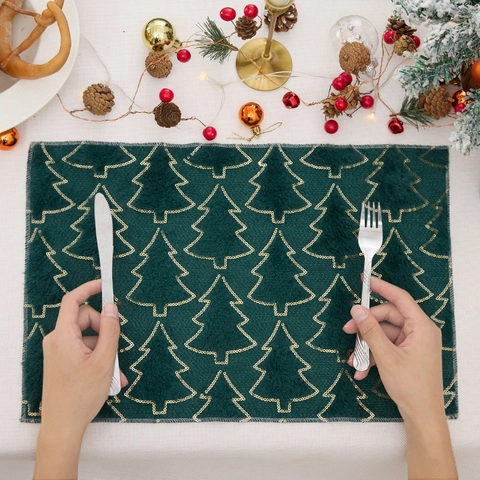 Tovagliette Motivo Albero Di Natale Velluto PV Ricamo Paillettes Cena Festa Resistente Al Calore Peluche